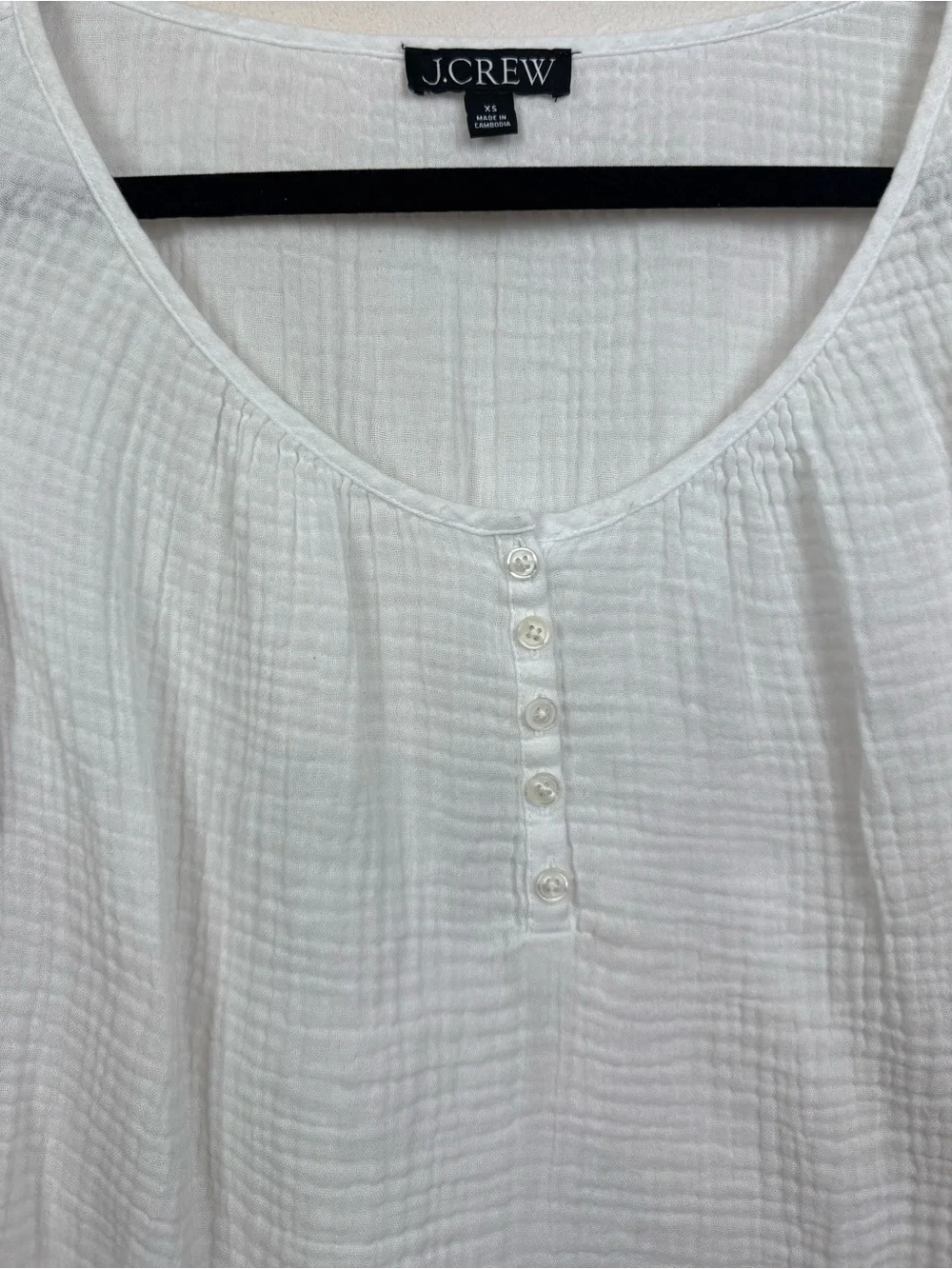 J. Crew White Gauze Puff-Sleeve Henley Top XS